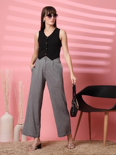 Image of OOMPH! Women's Straight Fit Mid Rise Korean Trousers|Trouser Pants for Women|Elegant Workwear for Office, College & Events|Trousers for Woman