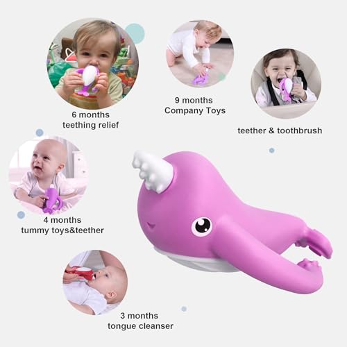 Image of Best Baby Toy for 4Months Baby, Baby Teething Toys for 3-6 6-12 Months, Teething Relief Toys, Food Grade Silicone Montessori Baby Teether Toy for 3-6months, Sensory Toys for Teething Babies, Purple