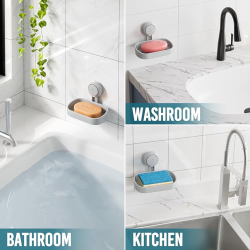 Image of TAILI Soap Holder, Soap Dish for Shower Suction Cup, Bar Soap Holder, Grey | Removable Soap Holder Shower, Soap Tray for Shower Wall, No drill Sponge Holder, Bathroom & Kitchen, Bath Accessories