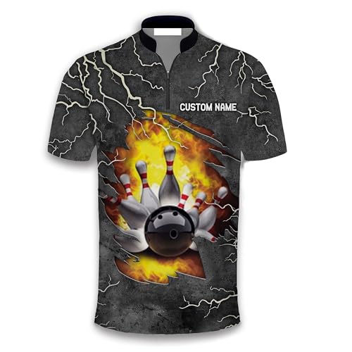 Custom Bowling Shirts for Men, Lightning Grey Grunge Pattern Bowling Jerseys for Men, Funny Bowling Shirt, Bowling Outfits, Gift for Team Bowling Player2