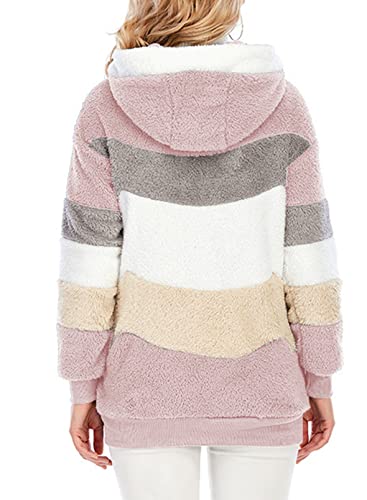 Dokotoo Womens Ladies Winter Color Block Patchwork Casual Fuzzy Warm Fleece Sherpa Jackets With Hooded Fall Open Front Oversized Cardigans Zipper Coats For Women Pocketed Outerwear Pink Large #TOP3