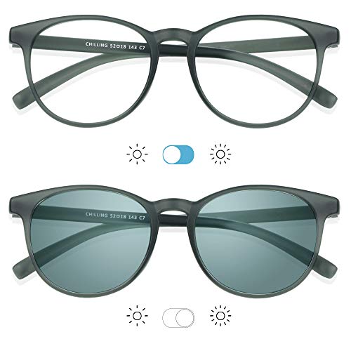 Image of YEIN Blue Light Blocking Glasses, Spring Hinge Photochromic Gray Sunglasses, Anti Eyestrain, Computer Reading Glasses, Gaming Glasses, TV Glasses for Women Men, Anti Glare