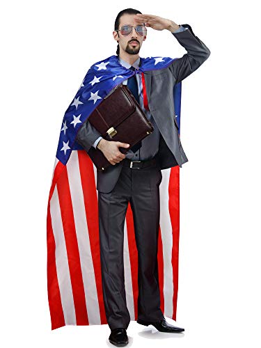 Frienda American Flag Costume Cape, Retro 80's USA Sunglasses and Flag Headband for Red White and Blue Halloween Costumes