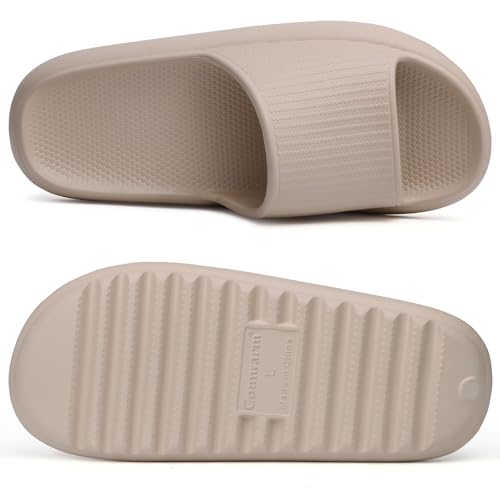 Image of Comwarm Cloud Slide Sandals for Women Men Ultra Comfort Soft House Slippers Slip on Summer Beach Shoes with Low Arch Support,Sand Size 13-14 Wonmen /11.5-12.5 Men