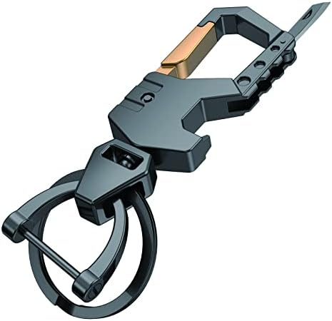 NongAi Heavy Duty Key Chain with (1 Key Ring and 1 D-Ring),Bottle Opener, Multifunctional Toolbox Carabiner Car Keychains for Men and Women (Black-Keychain)