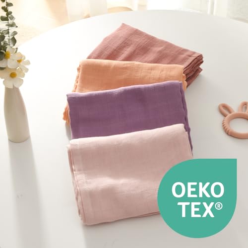 Image of Momcozy Muslin Swaddle Blankets, 4-Pack Breathable and Skin-Friendly Receiving Blankets, Swaddle Blanket Shower Gifts & Baby Registry Essentials, Large 47 inchx47 inch, Muted Purples