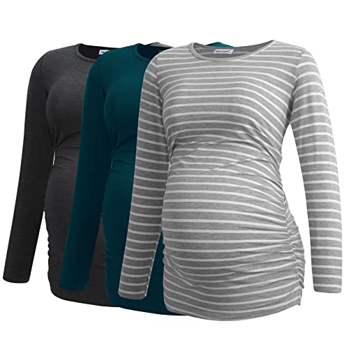 Smallshow Women's Maternity Shirts Long Sleeve Pregnancy Clothes Tops 3-Pack