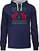 Weihnachten & Silvester Geschenke Party Deko - Norweger Pixel Rentier Weihnachten - XS - Navy Blau/Grau meliert - Schneeflocke - JH003 - Hoodie zweifarbig und Kapuzenpullover für Herren und Damen