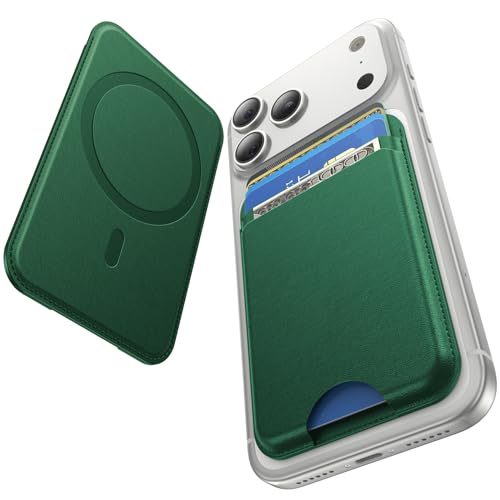Fanseesy for MagSafe Wallet 5 Card Holder Slim Leather Magnetic Wallet for iPhone 17/16/15/14/13/12 Pro Max Plus Air Series 1 Card Slots & 1 Cash Slot Green