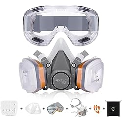 Caretas De Proteccion Con Filtros AirGearPro G-500 Máscara Respiratoria Reutilizable, Antipolvo, Antigás con Filtros y Gafas de Protección para Pintar, Construcción, Bricolaje, Lijado