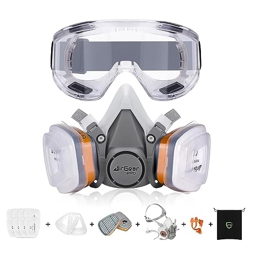 AirGearPro G-500 Máscara Respiratoria Reutilizable, Antipolvo, Antigás con Filtros y Gafas de Protección para Pintar, Construcción, Bricolaje, Lijado