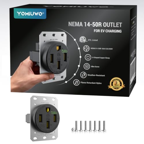 Image of 50 Amp EV Charging Receptacle /Nema 14-50 EV Outlet: Weather Resistant Straight Blade,2.42 inch Diameter, U-Shaped Brass Clamp -Industrial Grade, 3-Pole 4-Wire Grounding,125 /250V,ETL Listed
