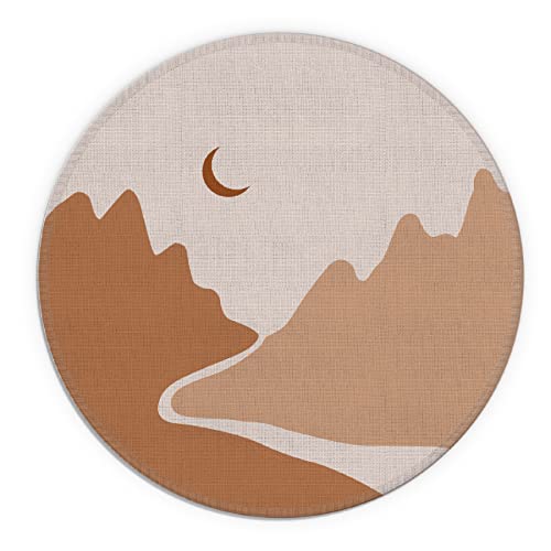 Knibeo Moon Boho Desk Decor - 7.9 X 7.9 Inch Waterproof Rubber Round Mouse Pad, Neutral Office Decor, Western Aesthetic