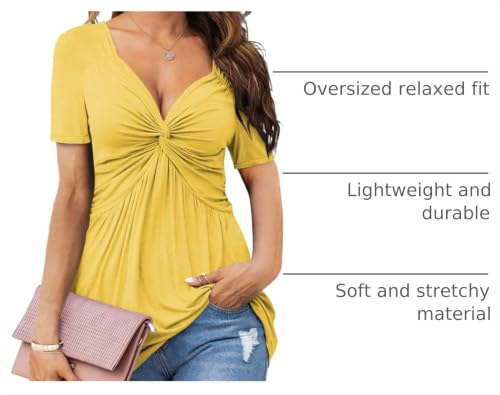 Image of Tankaneo Womens Front Knotted V-Neck Blouse T Shirt Short Sleeve Oversized Tunic Tops Summer Solid Pullover Tees