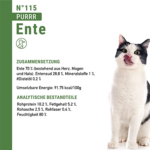 catz finefood Purrrr Ente Monoprotein Katzenfutter nass N° 115, für ernährungssensible Katzen, 70% Fleischanteil, 6 x 400g Dose