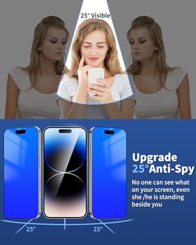 Image of 2 Pack Privacy Screen Protector for iPhone 15 Pro Max Tempered Glass Anti-Spy 15ProMax Gradient Colorful Anti Bluelight Easy Installation Frame Full Coverage Anti-Scratch (6.7 inch Blue)