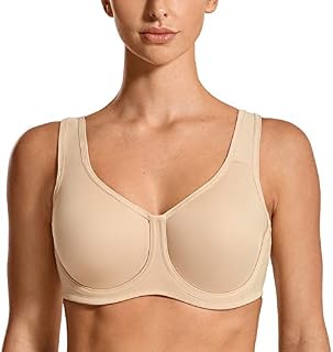 SYROKAN Women's Max Control Solid High Impact Plus Size Underwire Sports Bra Beige