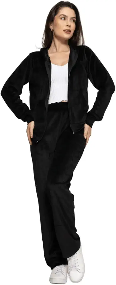 Conjunto de Veludo Plush com Capuz, Disponível em 9 Cores, Tamanhos P a GG (BR, Alfa, P, Regular, Regular, Preto)