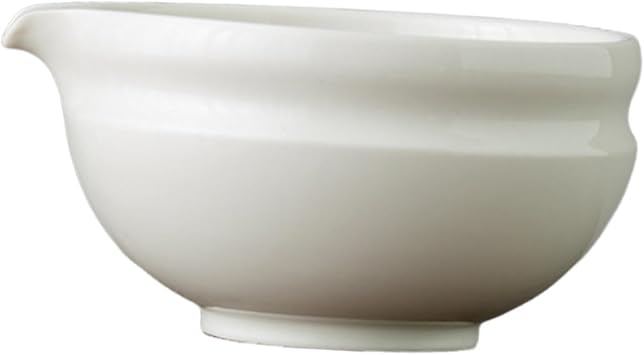 Ceramic Matcha Bowl Japanese Green Tea Cup with Spout Traditional Chawan for Tea Ceremony Easy to Clean 5.5 Inch 450ml- Moon White