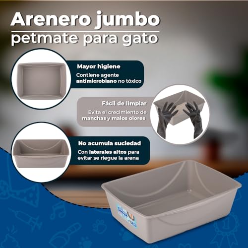 Image of Petmate Open Cat Litter Box, XL Nonstick Pan, Mouse Grey | Durable Standard Litter Box Great for Small and Large Cats, Comfort Grip Rim for Easy Cleaning, Made in USA