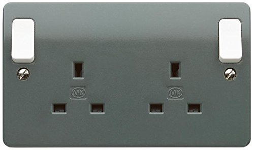 13A 2G Dp Sw.Socket Out Rocker, gamma di prodotti MK Logic Plus placca da parete sagomata, colore grigio, interruttore elettrico e prese gamme