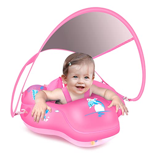 Image of LAYCOL Baby Swimming Float Inflatable Baby Pool Float Ring Newest with Sun Protection Canopy,add Tail no flip Over for Age of 3-36 Months