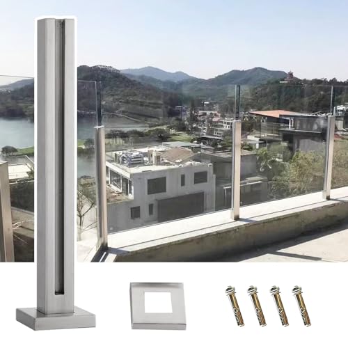 Glasgeländerpfosten, Edelstahl-Finish, quadratischer Außengeländerpfosten aus Glas für Balkon/Terrasse/Gartenzaun, Glasgeländerspindel für Terrassen