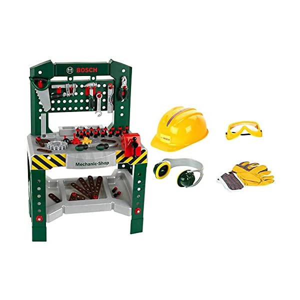 Theo Klein Bosch Werkbank 77-teilig I Mit Schraubendreher und -schlüssel I 57 cm x 35 cm x 86 cm & Zubehör-Set I…
