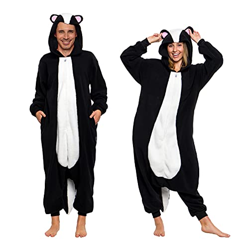 FUNZIEZ! Skunk Animal Pajamas - Adult Plush Novelty Costume (Black Medium)