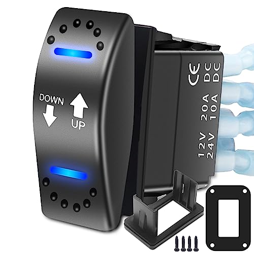 RECOIL LAS2 DPDT Interrupteur à bascule momentané à inversion de polarité du moteur 20 A 12 V CC avec actionneur à fil en queue de cochon LED bleue...