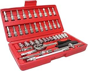 Jogo Chave Catraca Conjunto Reversível Soquetes 46 Peças