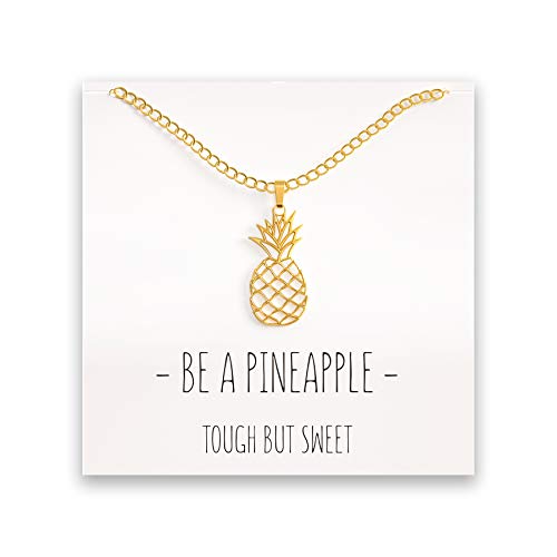 Happy Kisses Pineapple Necklace – with Message Card Be A Pineapple -Tough But Sweet – Pineapple Gift in Silver and Gold2
