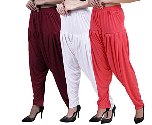Image of CASUALS Women's Regular Fit Viscose Drawstring Patiala Harem Pants Combo Pack 3