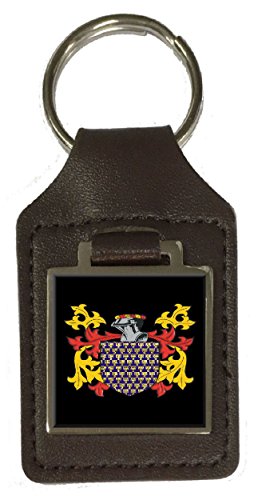 Porte-clés en cuir Macilvain avec blason de famille marron anti-perte