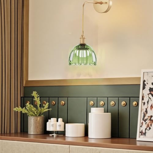 Image of Battery Operated Wall Sconce CCT Dimmable Wireless Sconcesm Vintage Light Fixture with Green Tulip Glass Lampshade Wall Decor Set for Living Room Bedroom Bedside Bathroom 1PC Green