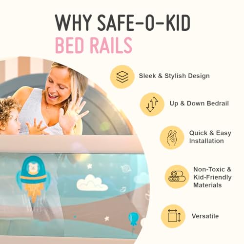 Image of SAFE-O-KID 2 Side Bed Rails (6 Ft /182 cm) with 1-Year Warranty | Bed Railing for Baby Safety |Adjustable Height & Portable | Bed Protector for Baby Falling - Beige