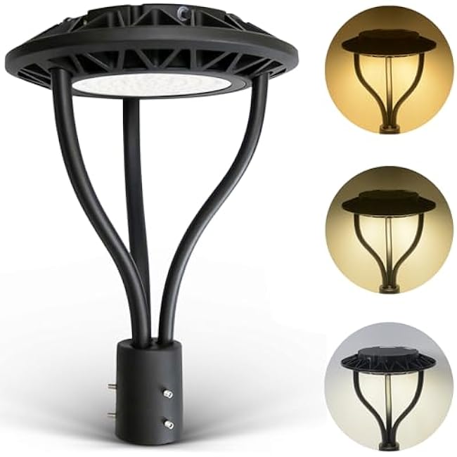 LED Post Top Light with Dusk to Dawn Photocell, 20W-30W-40W-60W Power Tunable, 3000K/4000K/5000K CCT Tunable, Outdoor Post Pole Lights for Garden Pathway Street Lighting, IP65 DLC ETL Listed
