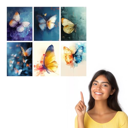Image of SiddArtify Elegant Butterfly Art Print Set - Teal - Purple - Warm Hues - Sticker - 12x18 Inch - Pack of 6 Wall Room Decoration art Poster Prints