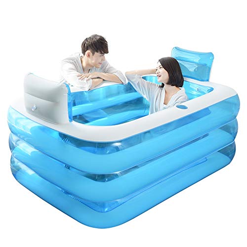 Blue Color Inflatable Bath Tub Plastic Portable Foldable Bathtub Soaking Bathtub Home SPA Bath Equip with Electric Air Pump (Size : 160cm)
