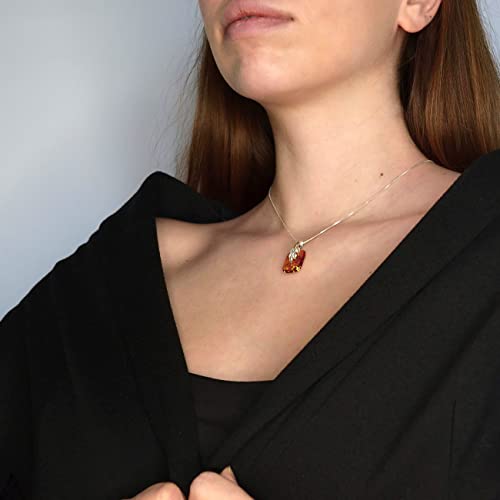 HolidayGiftShops Amber Jewelry for Women - GIA Certified Sterling Silver and Baltic Honey Amber Pendant Fern, Includes 925 Sterling Silver Chain - Sterling Silver Jewelry Collection, made in Poland3