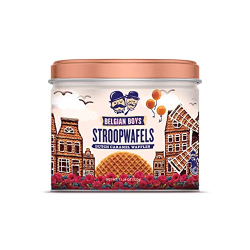 Belgian Boys Authentic Dutch Caramel Stroopwafels, Individually Wrapped Waffle Snacks, Non-GMO, Non-Artificial, No Preservatives, Vegetarian Friendly (8 Cookies per Tin)