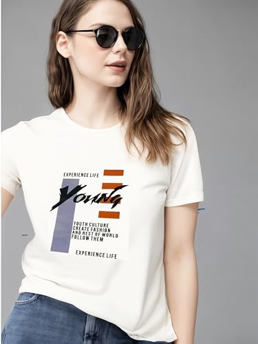 Image of Mack Jonney Women Printed Cotton Rich T Shirt | Round Neck Tshirts|Half Sleeves|Printed-Regular Fit-Mack640809
