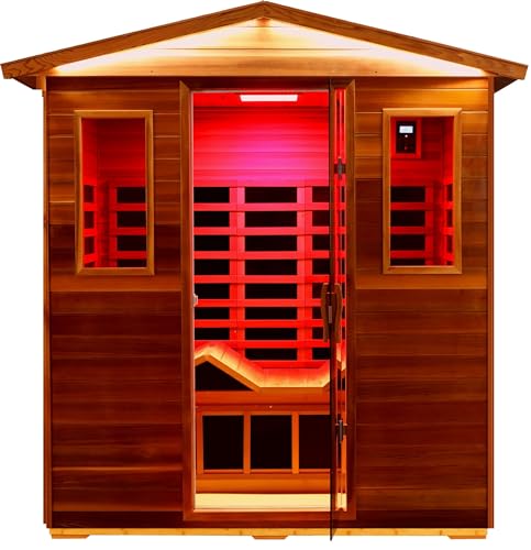 Image of LTCCDSS Full Spectrum Outdoor Red Cedar Sauna 3-Person, Low EMF Far Infrared Sauna Room for Home, Withstand Outdoor Temp -10℉-149℉| Chromotherapy-Bluetooth Speaker (81.1 * 45 * 83.5 inch)