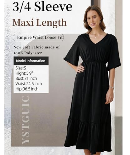Image of Women's Summer Short Sleeve Maxi Floral Flowy Dresses with Pockets