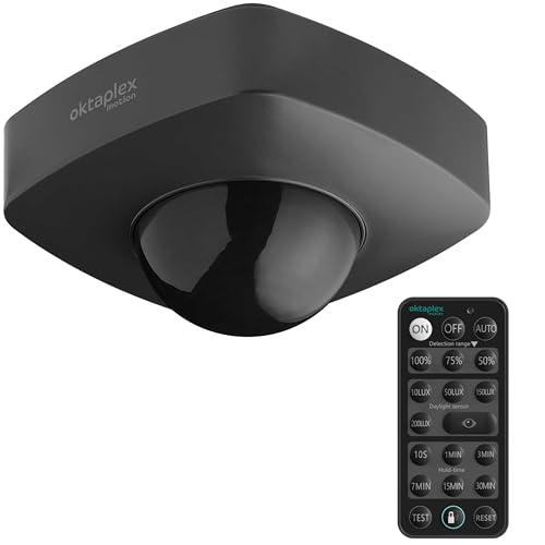 Oktaplex Tim Bewegungsmelder aussen 360 Grad inkl. Fernbedienung Infrarot-Bewegungssensor Decke IP65 anthrazit 230V