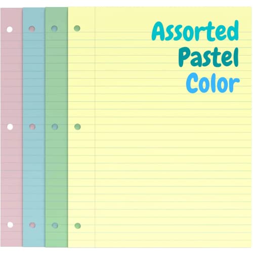 1Intheoffice 5.5 X 8.5 Paper, Pastel, College Ruled Mini Binder Paper, Loose Leaf Paper, Assorted Color, 100 Pack #TOP2