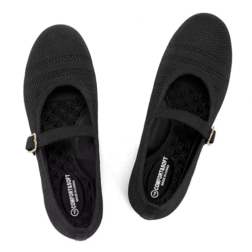 Image of Frank Mully Women's Mary Jane Flats Comfortable Dressy Ballet Flats Casual Round Toe Slip On Washable Knitted Fabric Office Work Woman Shoes