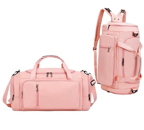 Sporttasche mit Schuhfach und Nassfach, 40L Handgepäck Tasche Sportrucksack Damen Herren, für Reisen, Wandern, Schwimmen, Yoga, Camping (Rosa)