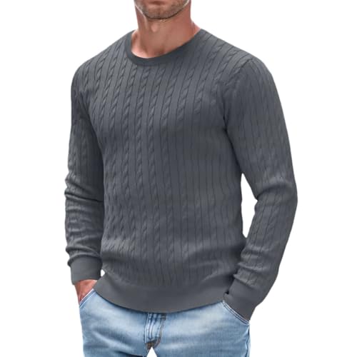 Mens Basic Versatile Crew Neck Sweaters Solid Color Slim Fit Long Sleeve Wool Pullover Knitwear