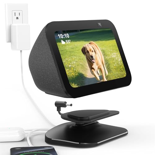 HomeMount Adjustable Charging Station for Echo Show 5 (3rd) with USB-C and USB Charging Port, Tilt Charging Stand with Strong Magnetic (for Phones & Echo Show 5 3rd - Black)